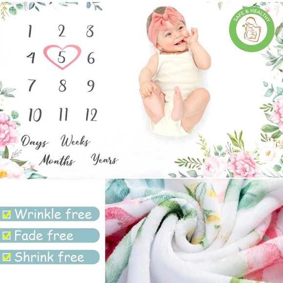 Baby Monthly Milestone Blanket - Personalized Newborn Growth Chart New! - Picture 5 of 7